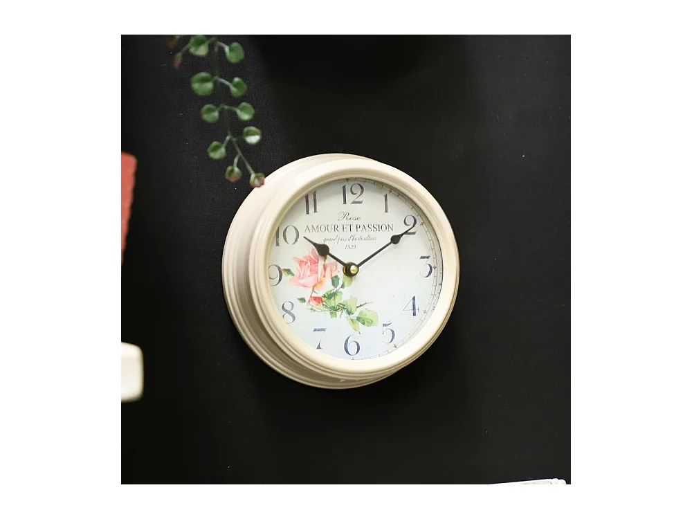 Horloge murale vintage décorative cuisine salon métal gris beige 22 cm