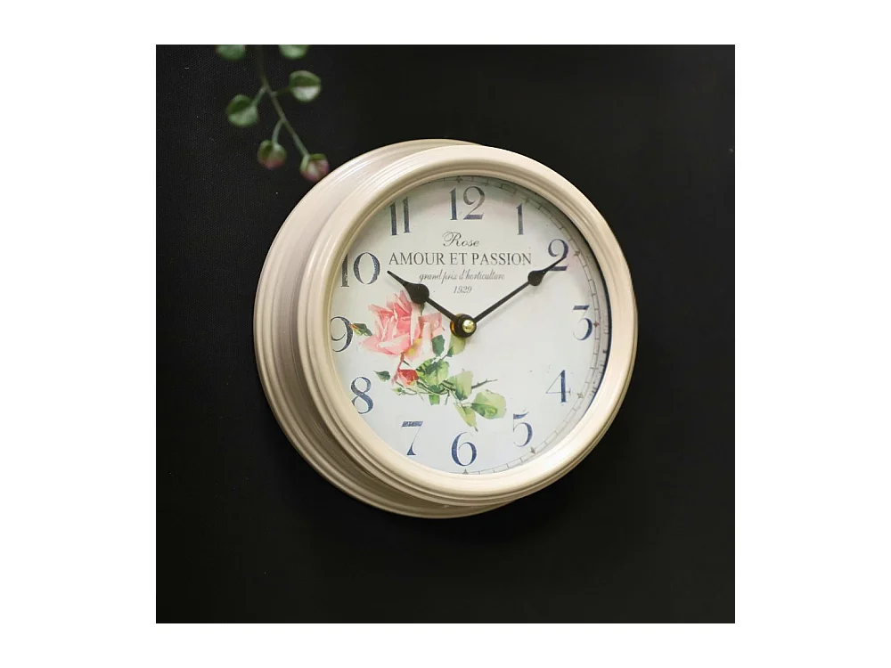Horloge murale vintage décorative cuisine salon métal gris beige 22 cm