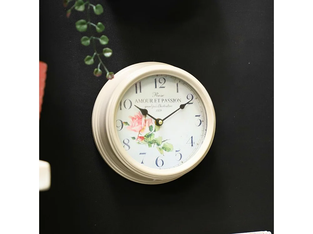 Horloge murale vintage décorative cuisine salon métal gris beige 22 cm
