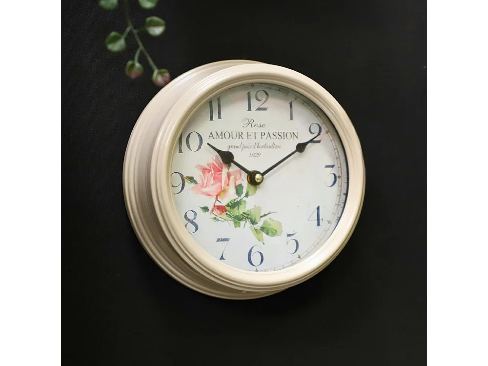 Horloge murale vintage décorative cuisine salon métal gris beige 22 cm