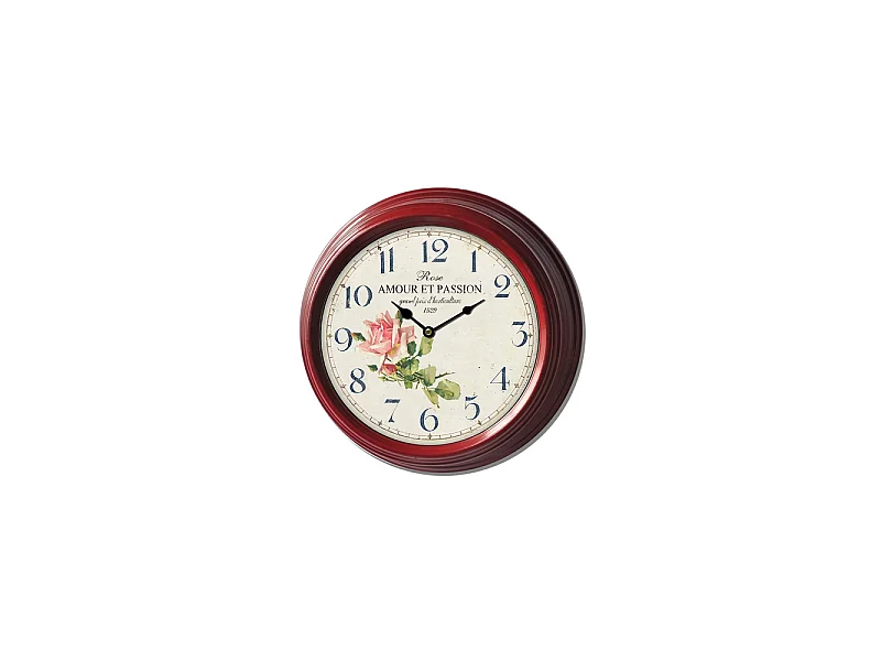 Horloge murale décorative cuisine salon vintage métal bordeaux Ø.22 cm