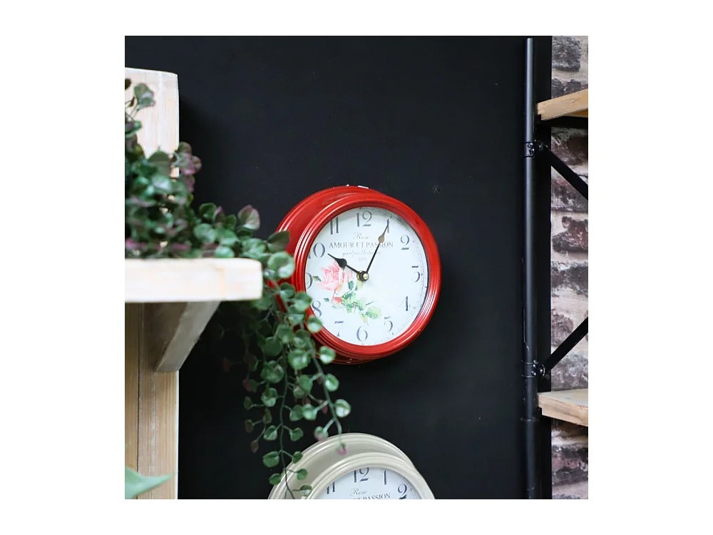 Horloge murale décorative cuisine salon vintage métal bordeaux Ø.22 cm