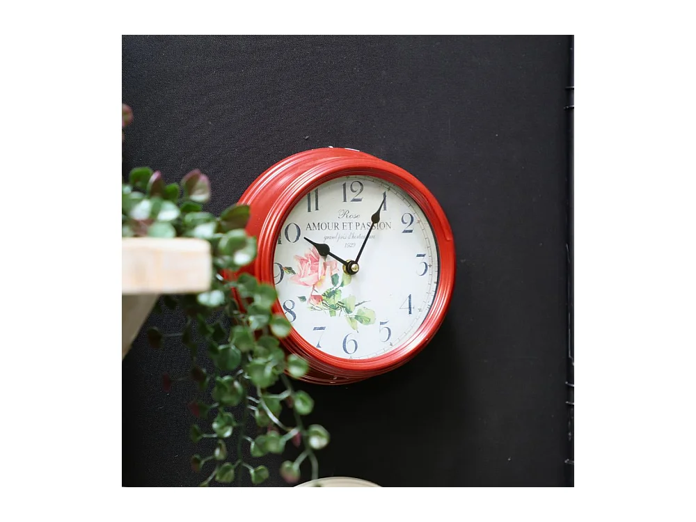 Horloge murale décorative cuisine salon vintage métal bordeaux Ø.22 cm