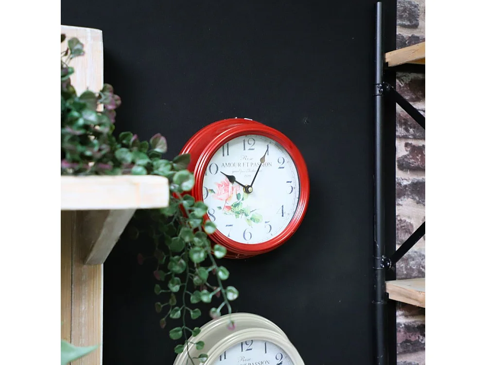 Horloge murale décorative cuisine salon vintage métal bordeaux Ø.22 cm