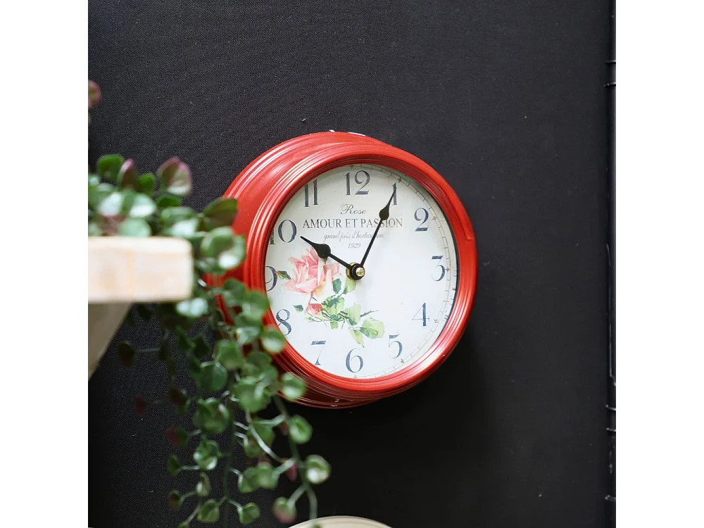 Horloge murale décorative cuisine salon vintage métal bordeaux Ø.22 cm