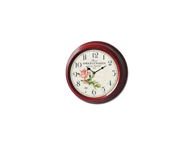 Horloge murale décorative cuisine salon vintage métal bordeaux Ø.22 cm