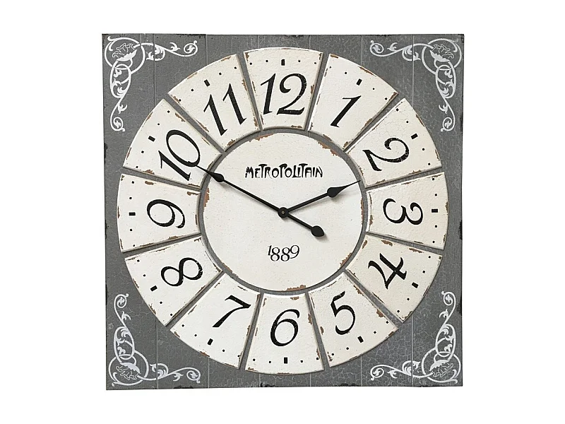 Grande horloge murale décorative vintage salon bois gris blanc 78cm