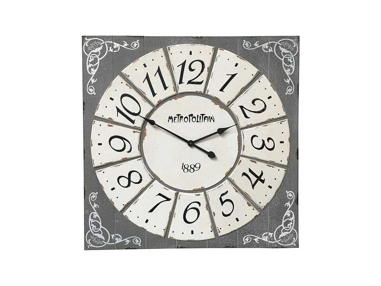 Grande horloge murale décorative vintage salon bois gris blanc 78cm