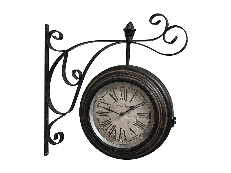 Horloge murale décorative double face gare vintage métal marron 48cm