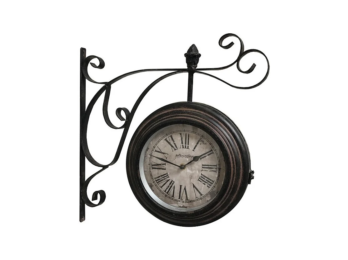 Horloge murale décorative double face gare vintage métal marron 48cm