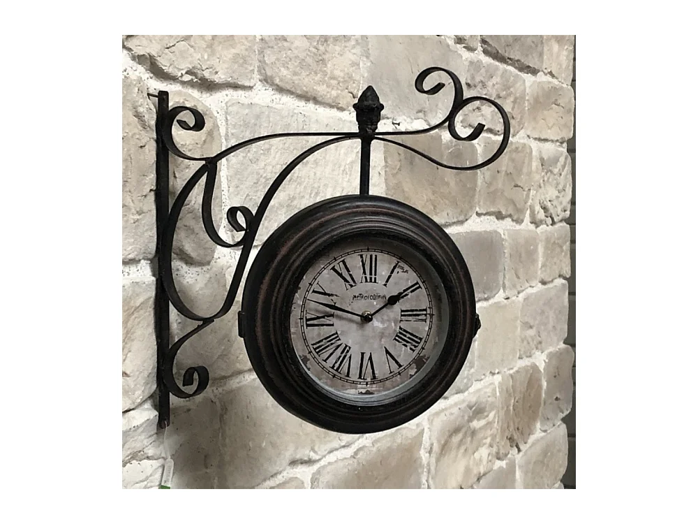 Horloge murale décorative double face gare vintage métal marron 48cm