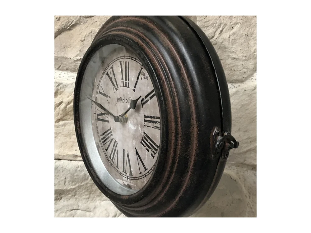 Horloge murale décorative double face gare vintage métal marron 48cm
