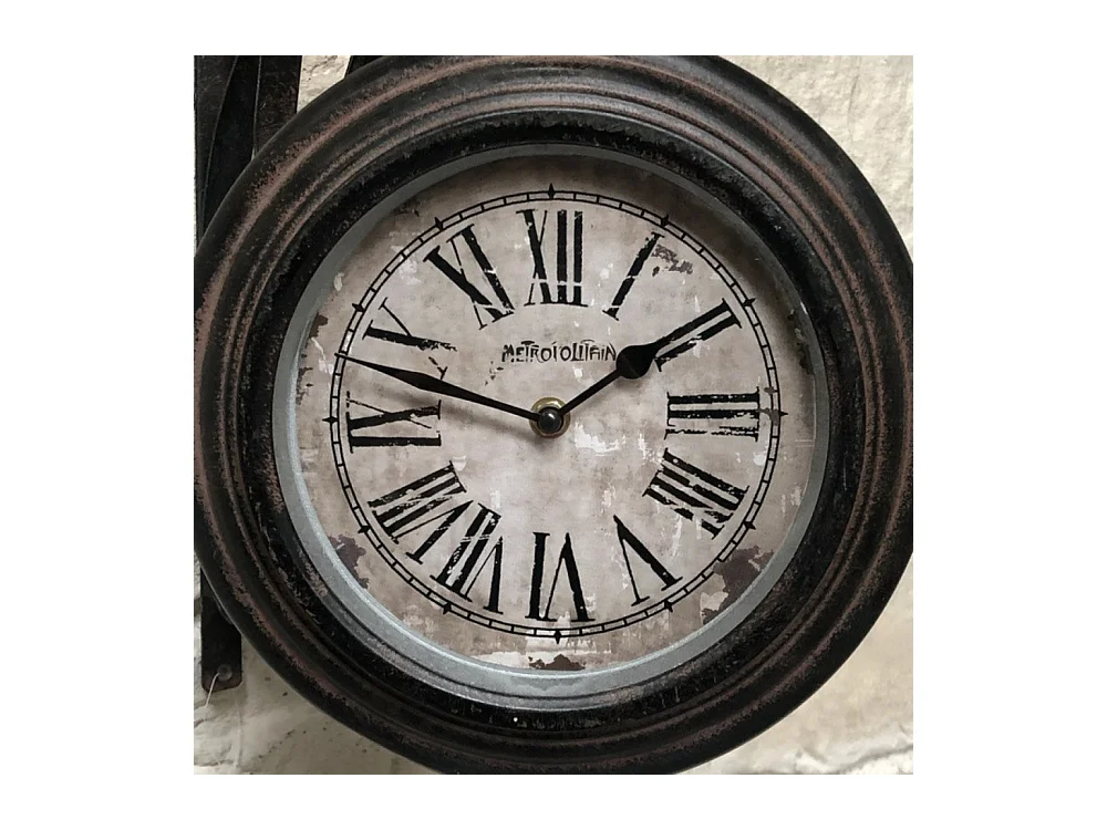 Horloge murale décorative double face gare vintage métal marron 48cm