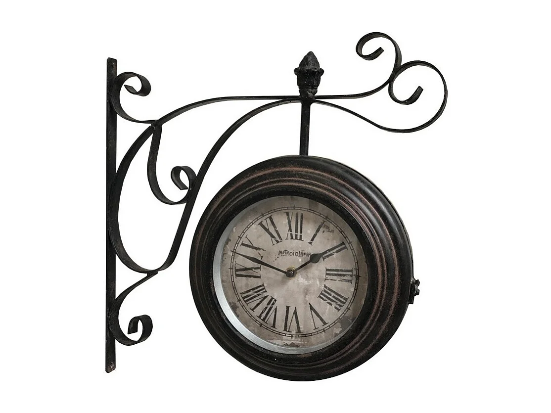 Horloge murale décorative double face gare vintage métal marron 48cm