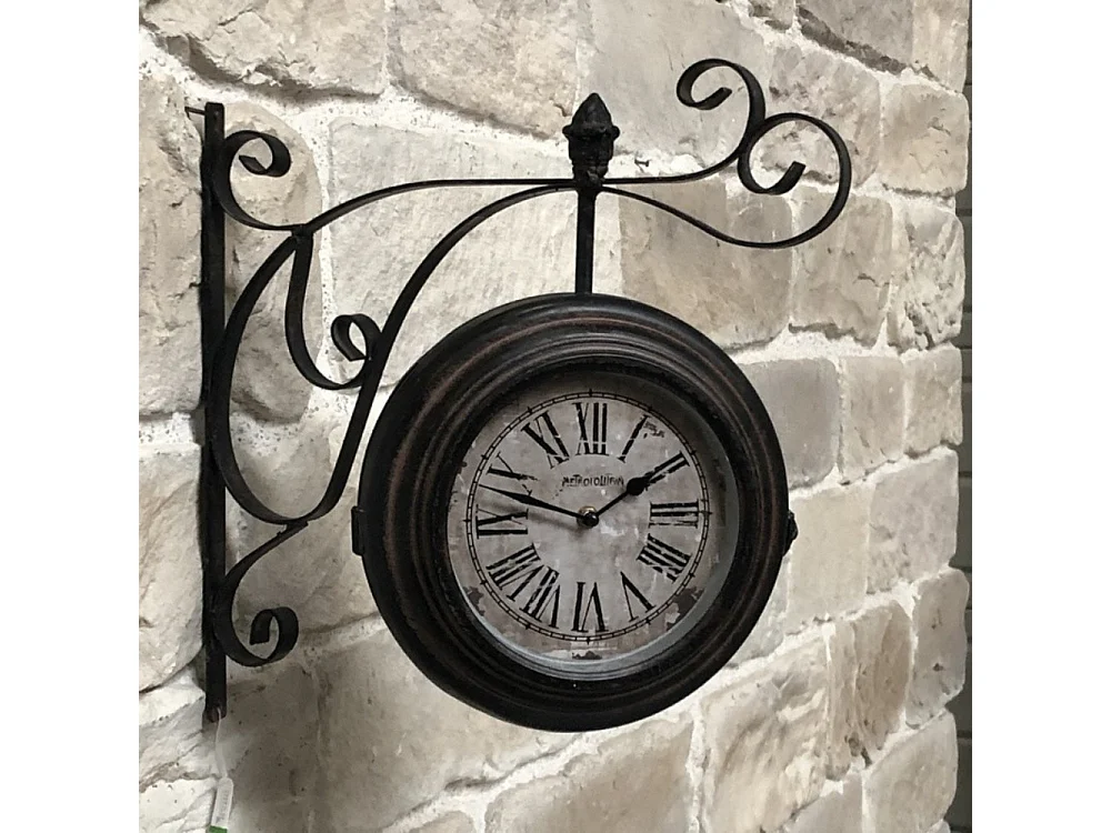 Horloge murale décorative double face gare vintage métal marron 48cm