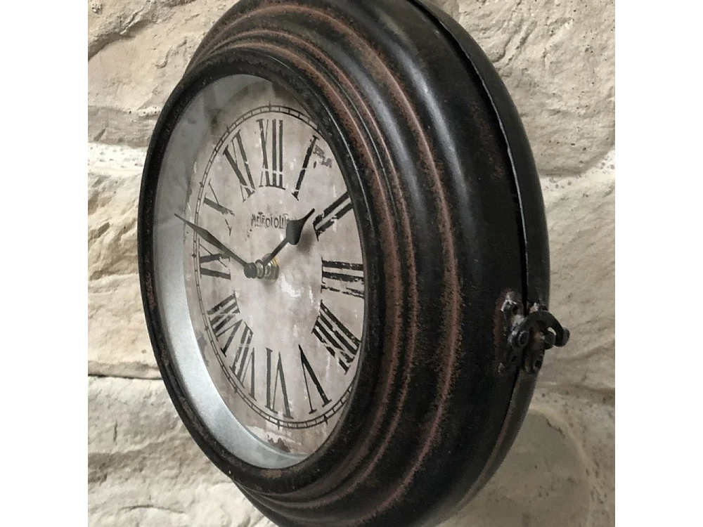 Horloge murale décorative double face gare vintage métal marron 48cm