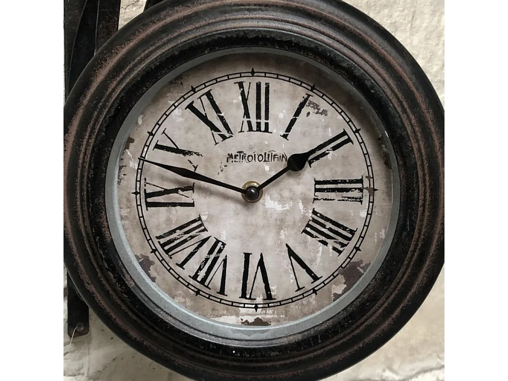 Horloge murale décorative double face gare vintage métal marron 48cm