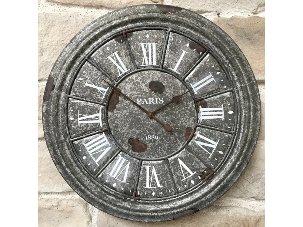 Horloge murale décorative salon cuisine vintage métal gris Ø.61 cm