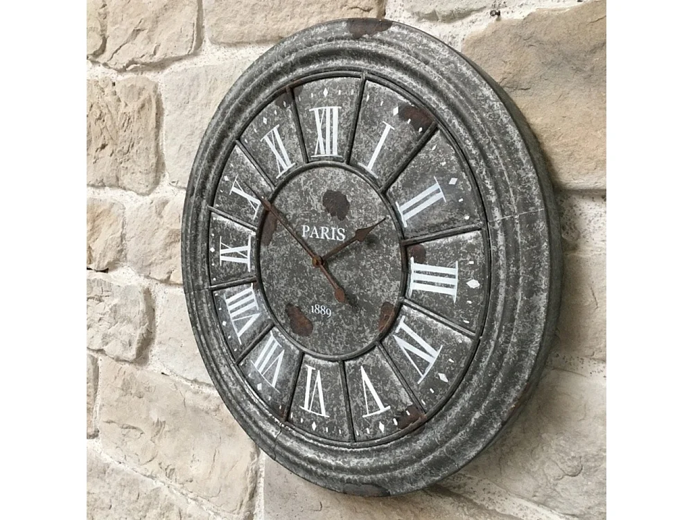 Horloge murale décorative salon cuisine vintage métal gris Ø.61 cm