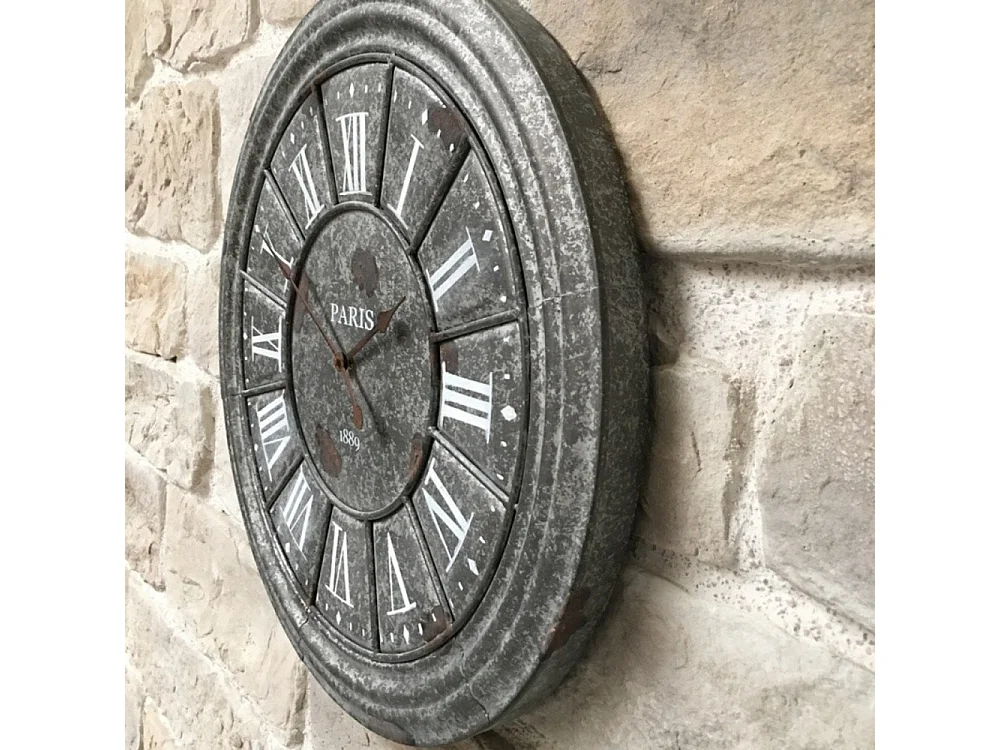 Horloge murale décorative salon cuisine vintage métal gris Ø.61 cm