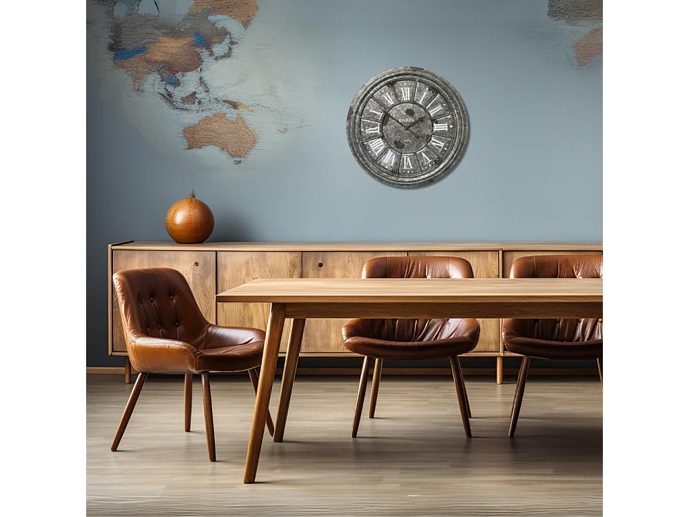 Horloge murale décorative salon cuisine vintage métal gris Ø.61 cm