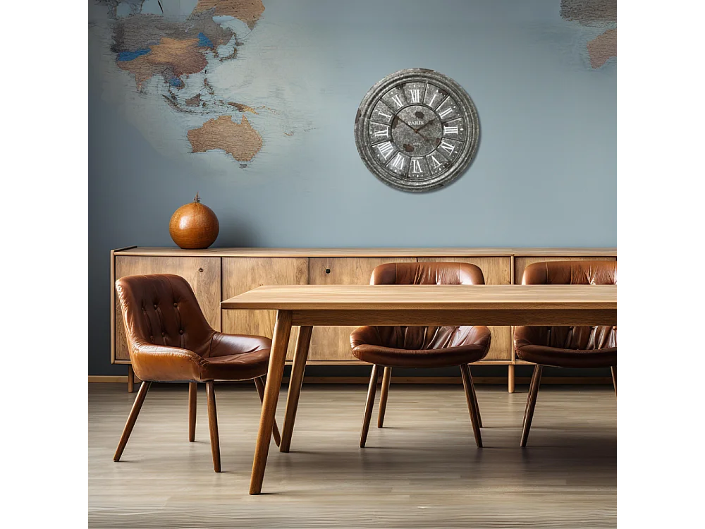 Horloge murale décorative salon cuisine vintage métal gris Ø.61 cm