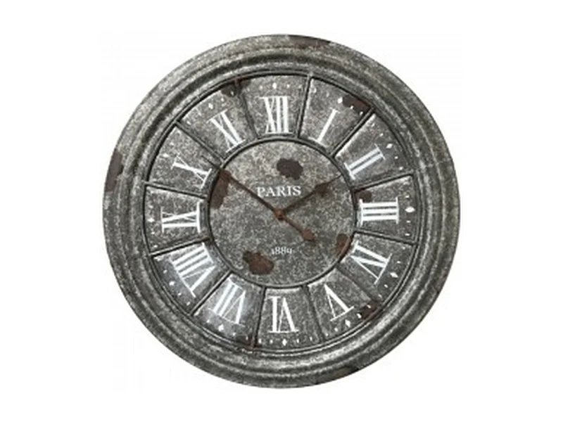 Horloge murale décorative salon cuisine vintage métal gris Ø.61 cm