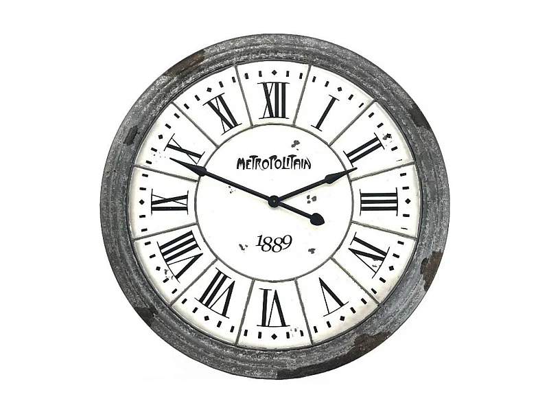 Grande horloge murale décorative vintage salon métal gris blanc 100cm