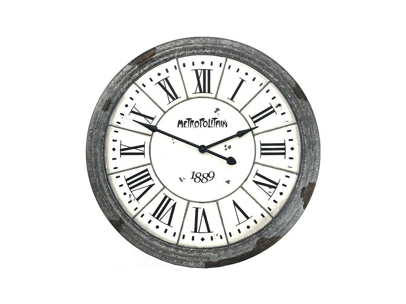Grande horloge murale décorative vintage salon métal gris blanc 100cm