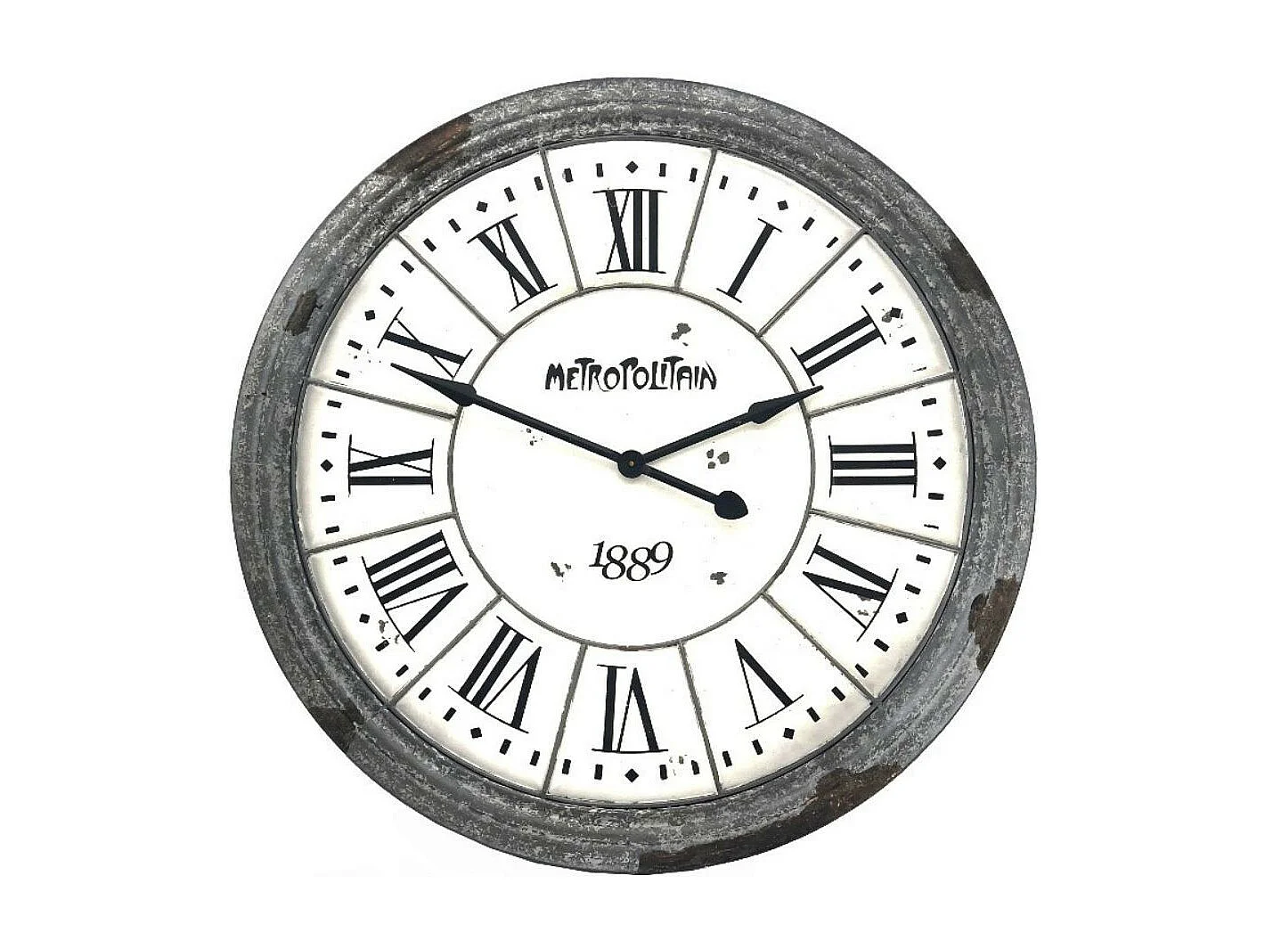 Grande horloge murale décorative vintage salon métal gris blanc 100cm