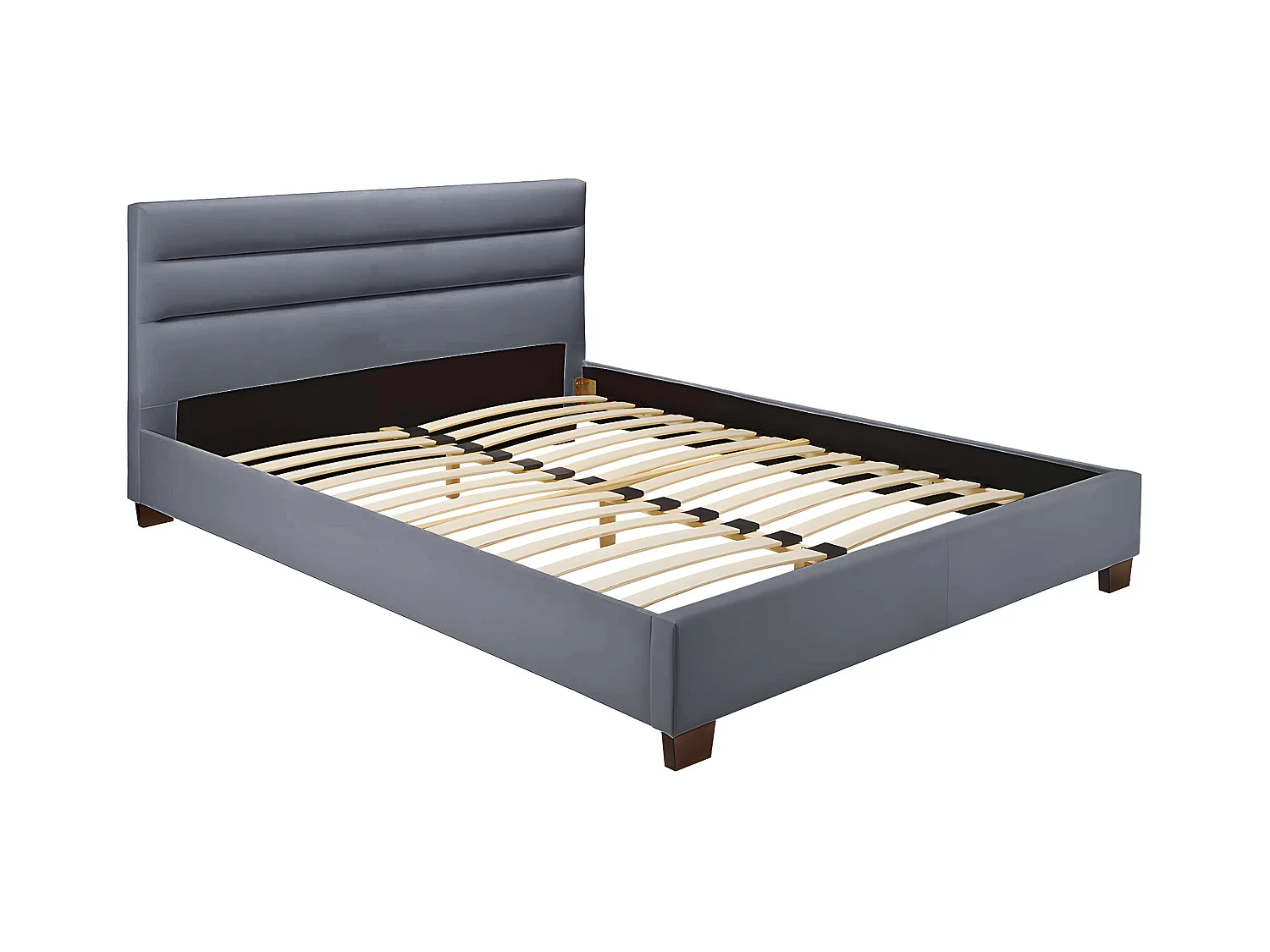 Lit 140 x 190 cm - Tissu - Gris + Matelas - FAUSTIN