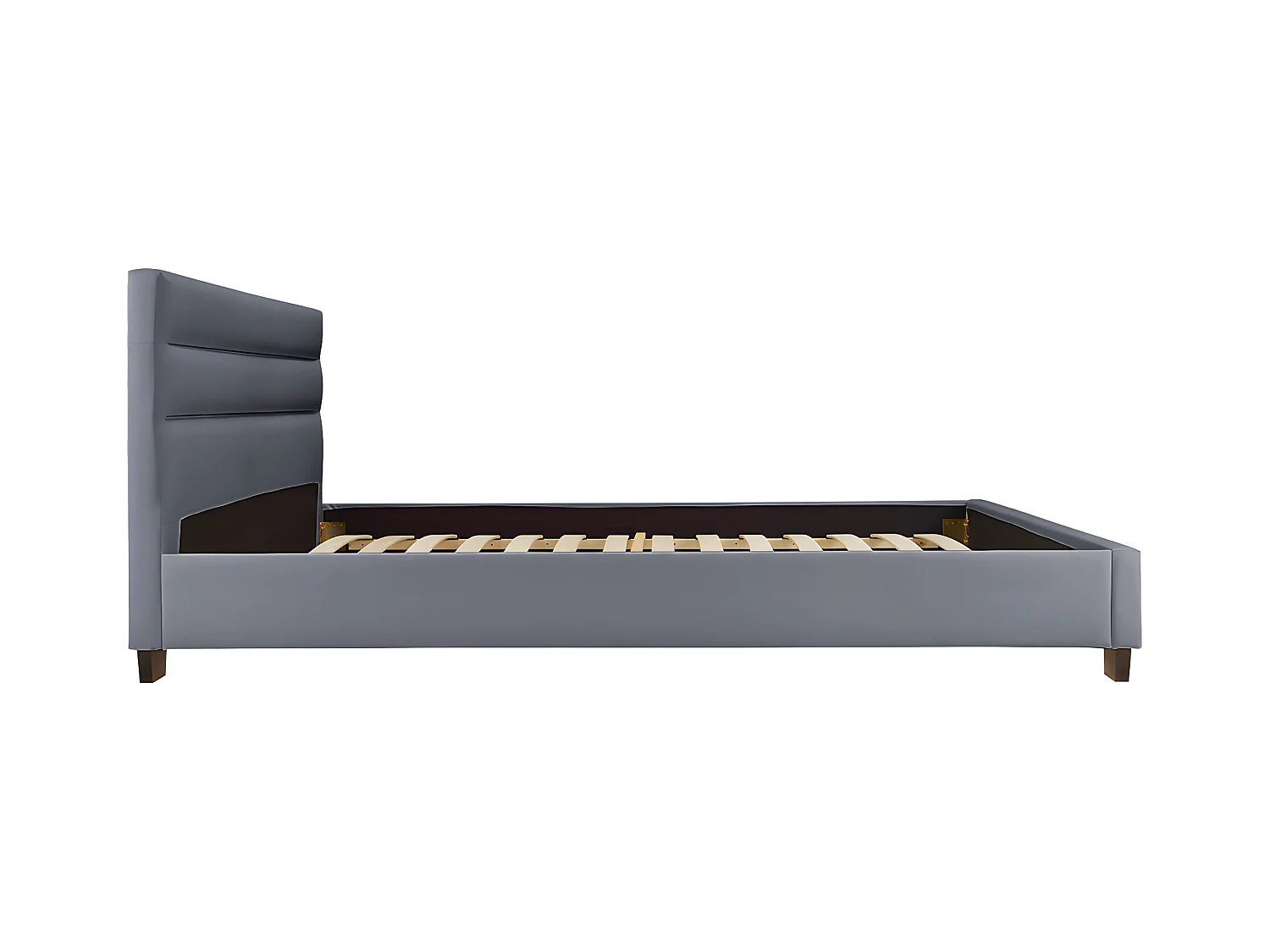 Lit 140 x 190 cm - Tissu - Gris + Matelas - FAUSTIN