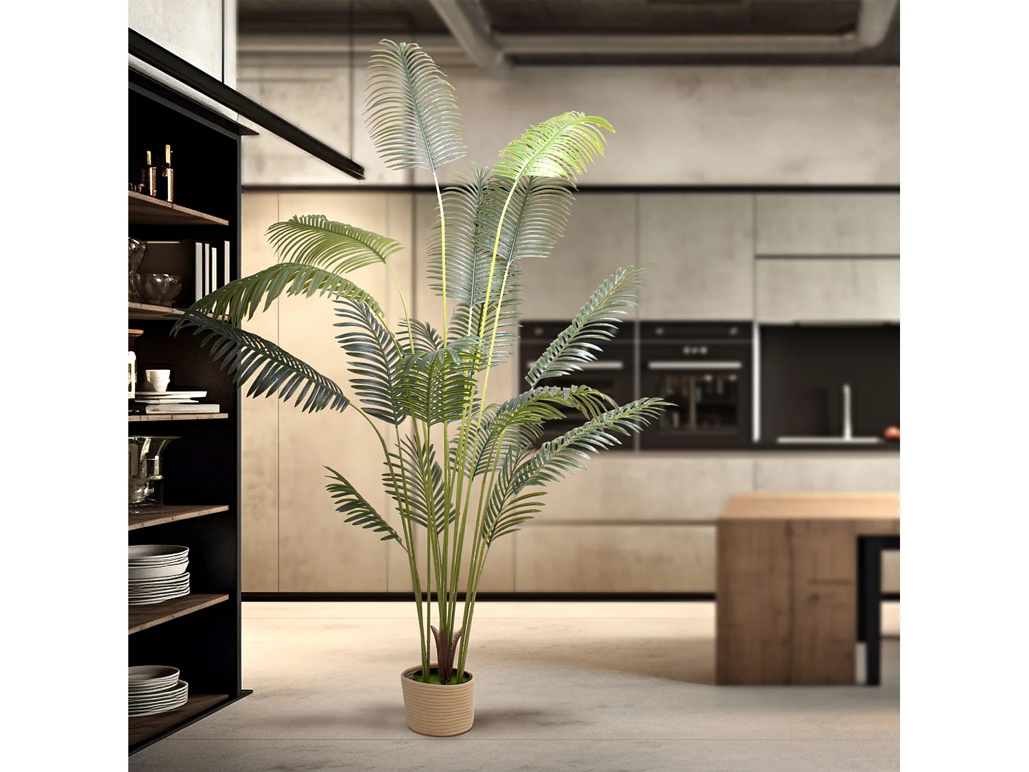 Kentia 210 - Plante Artificielle Tropicale Kentia H210 cm pour l'intérieur et l'extérieur avec pot Beige