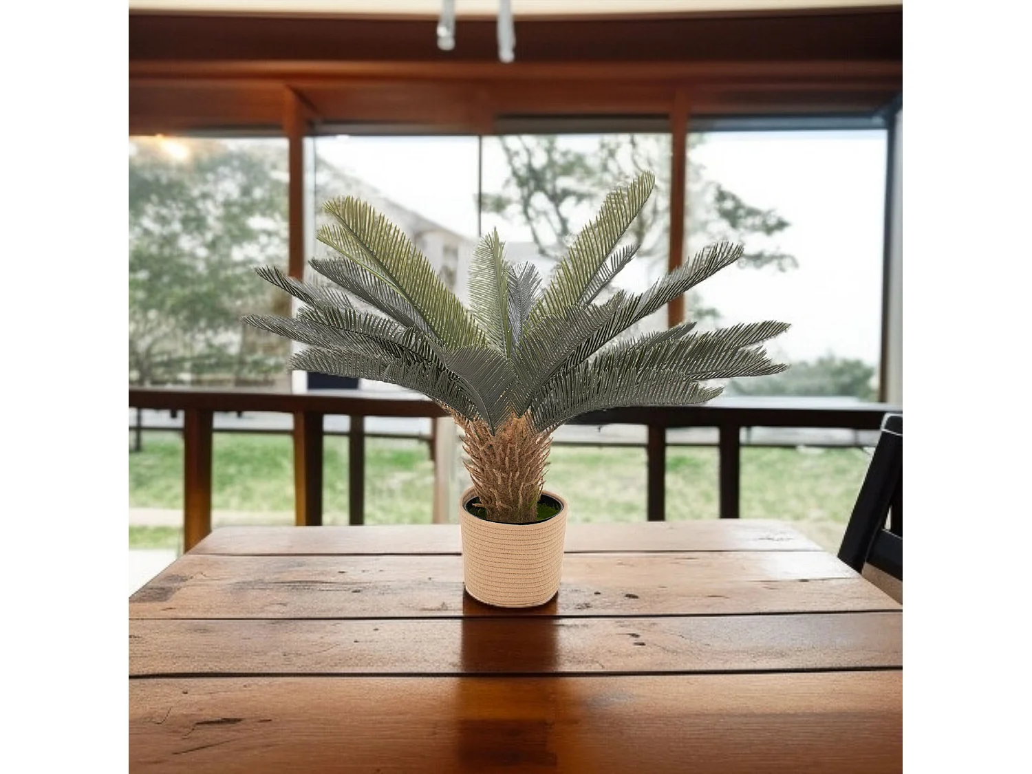 Cycas 85 - Plante Tropicale Artificielle Décorative Cycas H85 cm pour Intérieur Extérieur avec Pot Beige