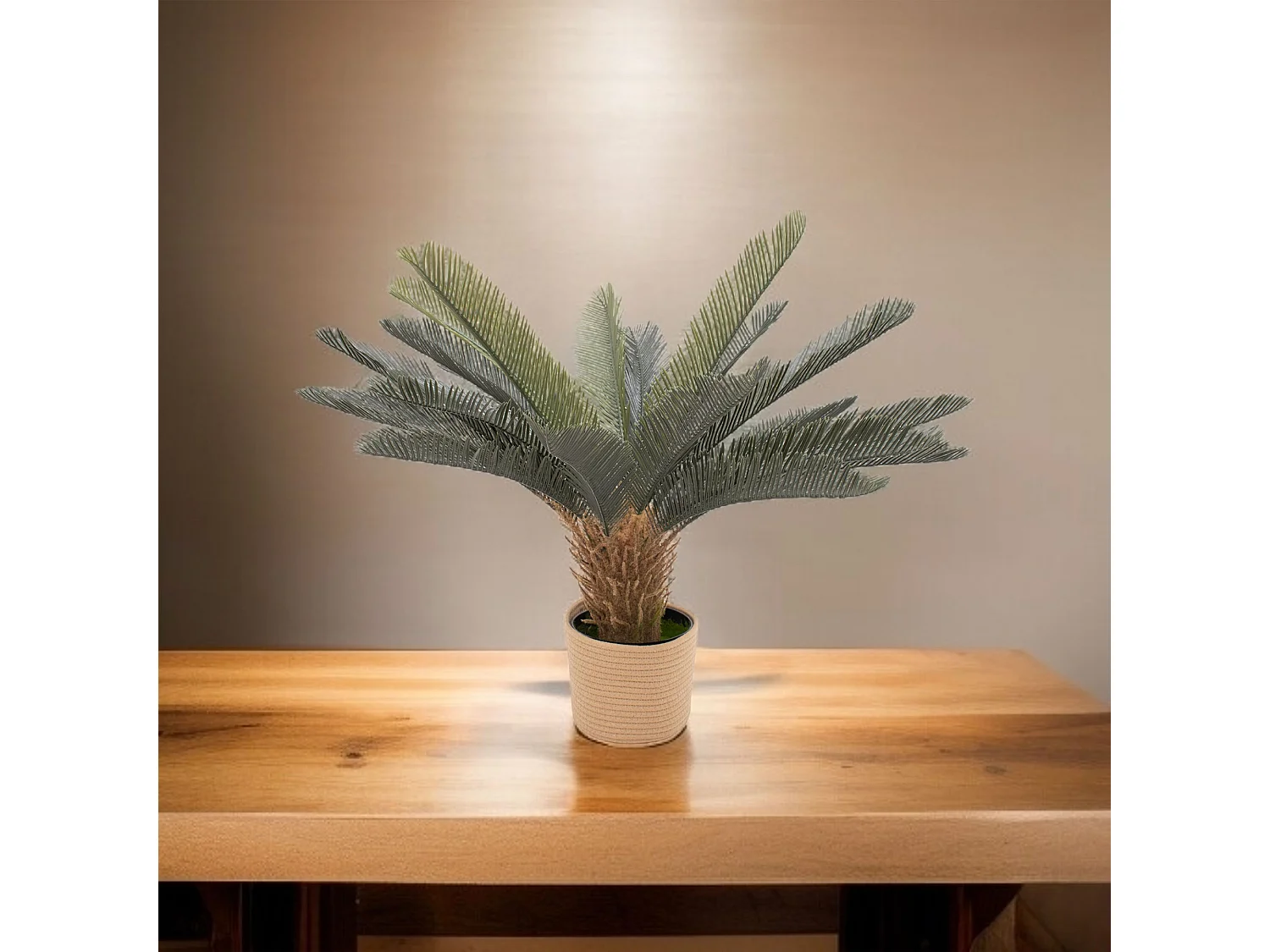 Cycas 85 - Plante Tropicale Artificielle Décorative Cycas H85 cm pour Intérieur Extérieur avec Pot Beige
