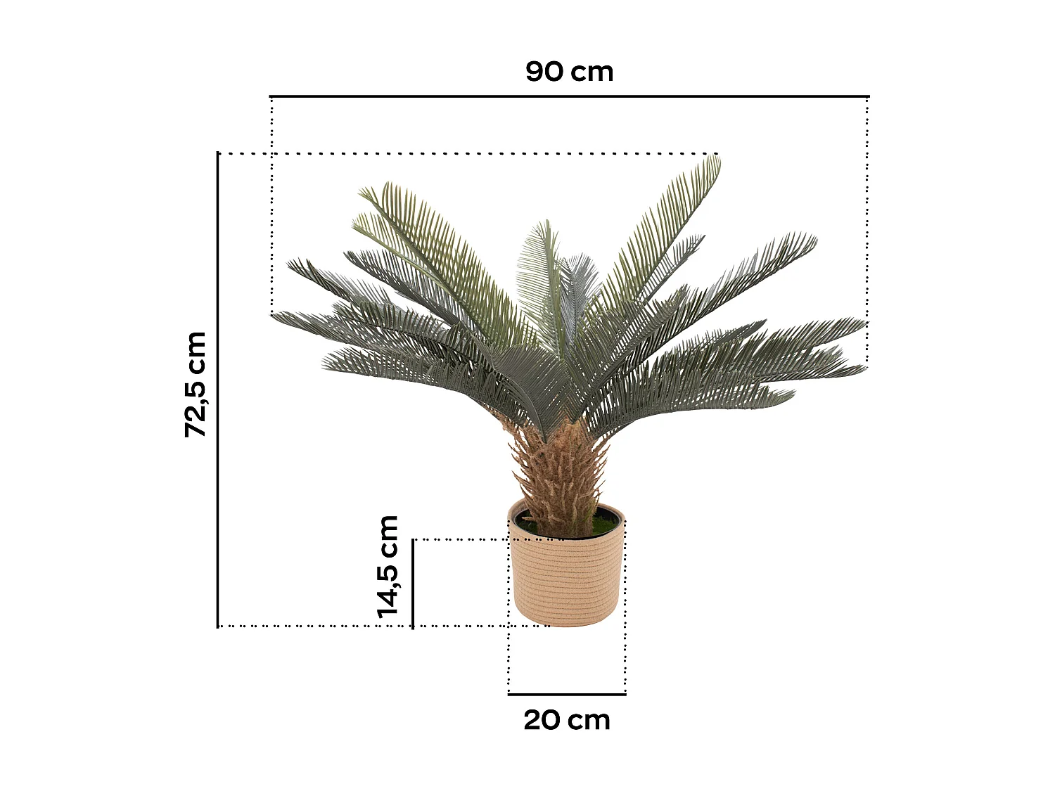 Cycas 85 - Plante Tropicale Artificielle Décorative Cycas H85 cm pour Intérieur Extérieur avec Pot Beige