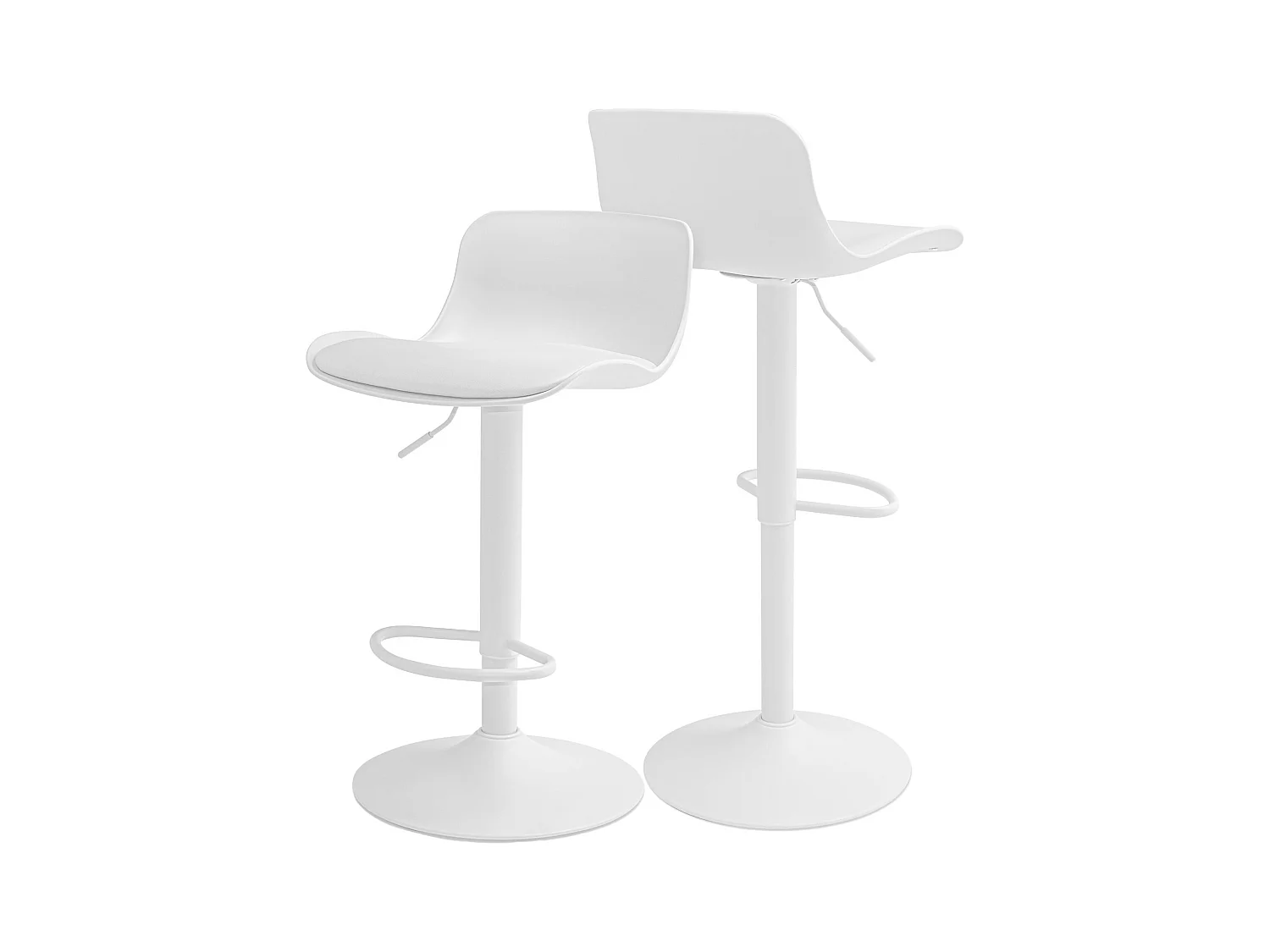 Amsterdam - Conjunto de 2 bancos de bar 45x80x45 cm em polietileno de aço pintado e estofo em pele branca