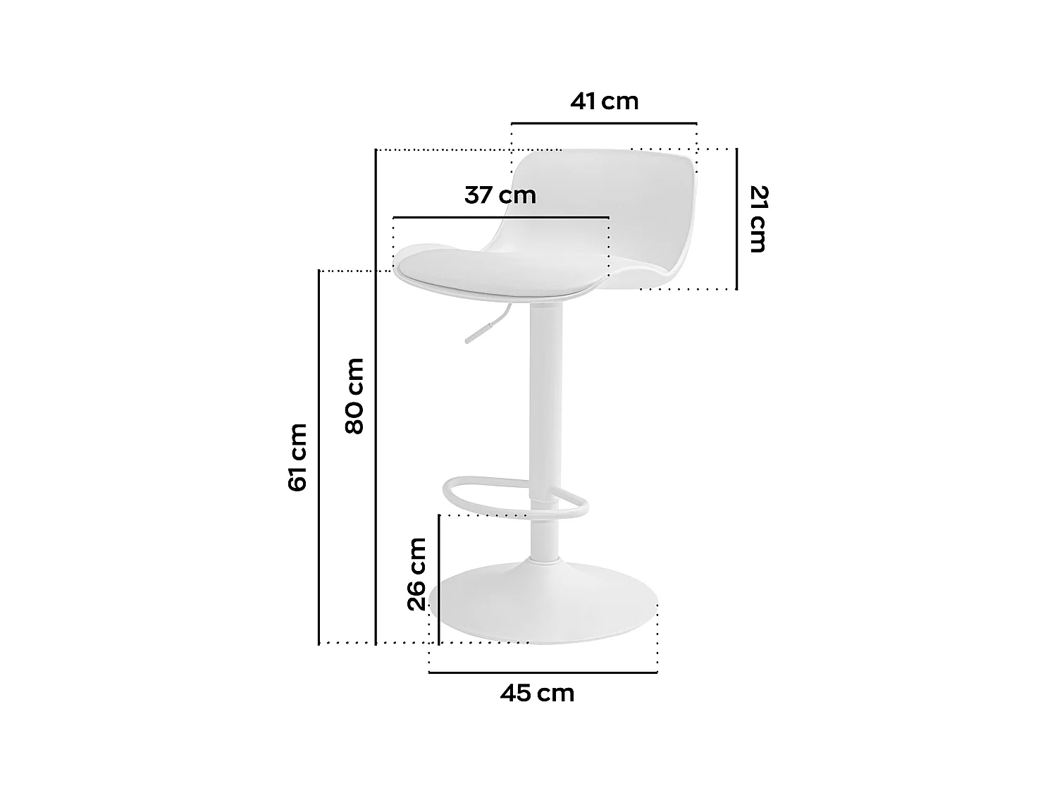 Amsterdam - Conjunto de 2 bancos de bar 45x80x45 cm em polietileno de aço pintado e estofo em pele branca
