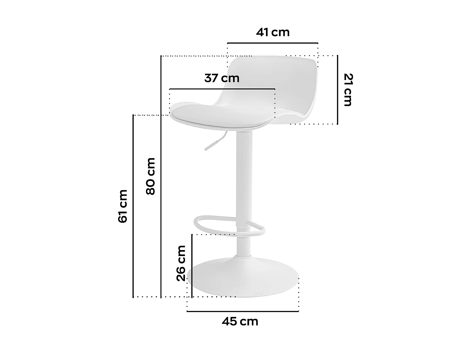 Amsterdam - Lot de 2 tabourets de bar 45x80x45 cm en acier peint polyéthylène et tapissé simili cuir blanc