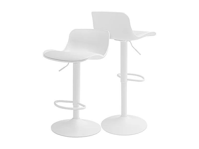 Amsterdam - Lot de 2 tabourets de bar 45x80x45 cm en acier peint polyéthylène et tapissé simili cuir blanc