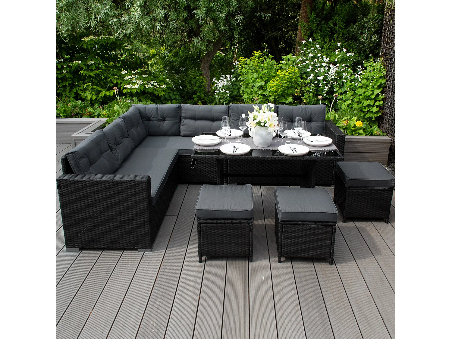 Gartenmöbel-Kissen Ersatz Set – 13-teilig – Sitz- & Rückenpolster für Sofa & Hocker