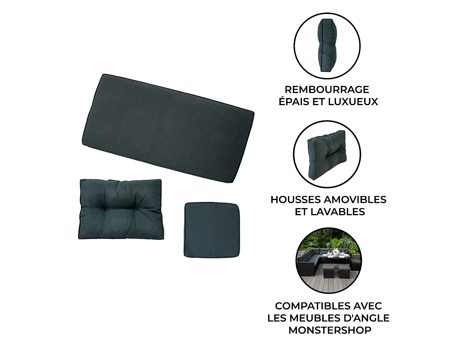 Gartenmöbel-Kissen Ersatz Set – 13-teilig – Sitz- & Rückenpolster für Sofa & Hocker