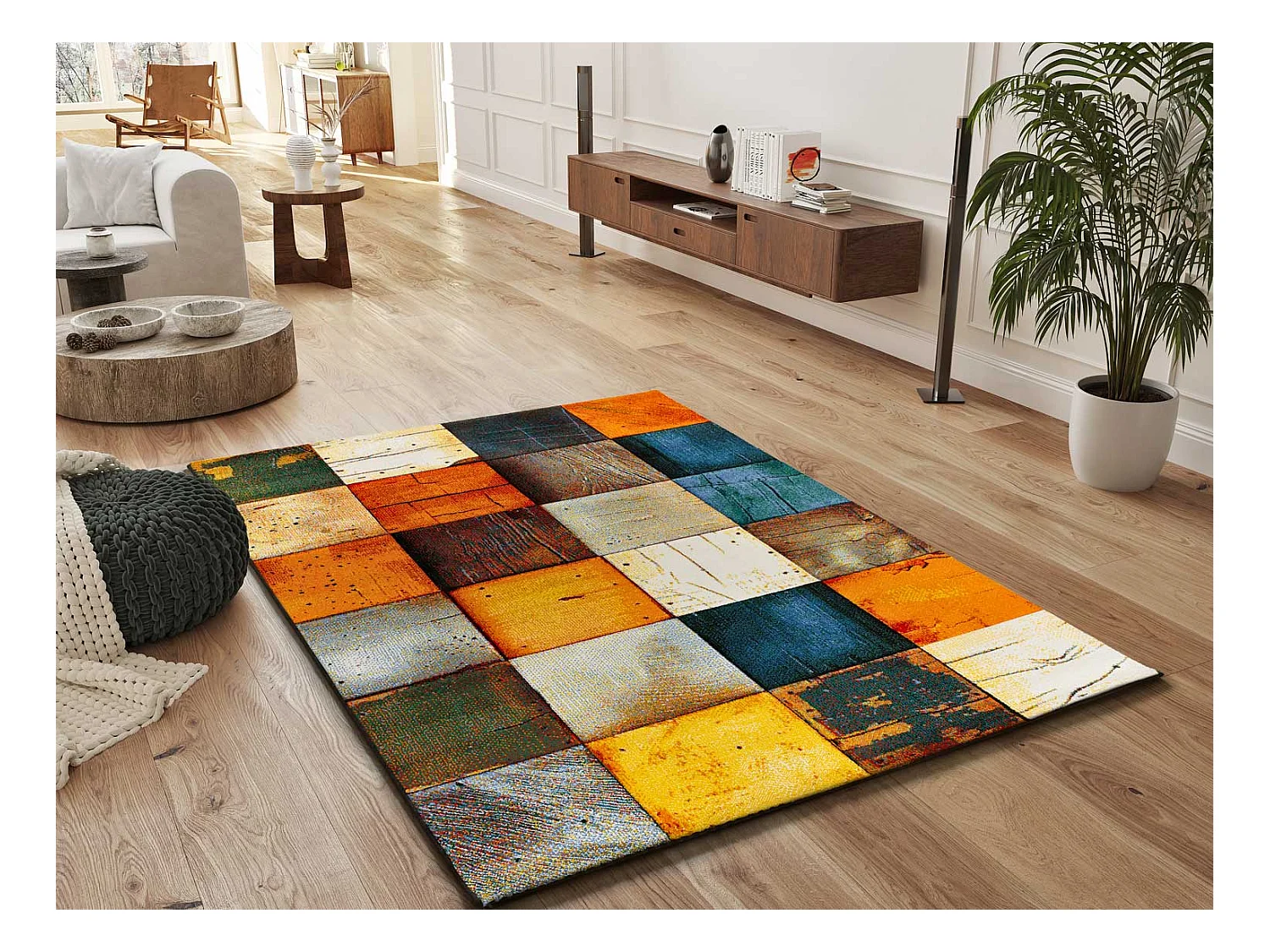 Kurzflorteppich - geometrisch - mehrfarbig - 140x200 cm - SYBIL