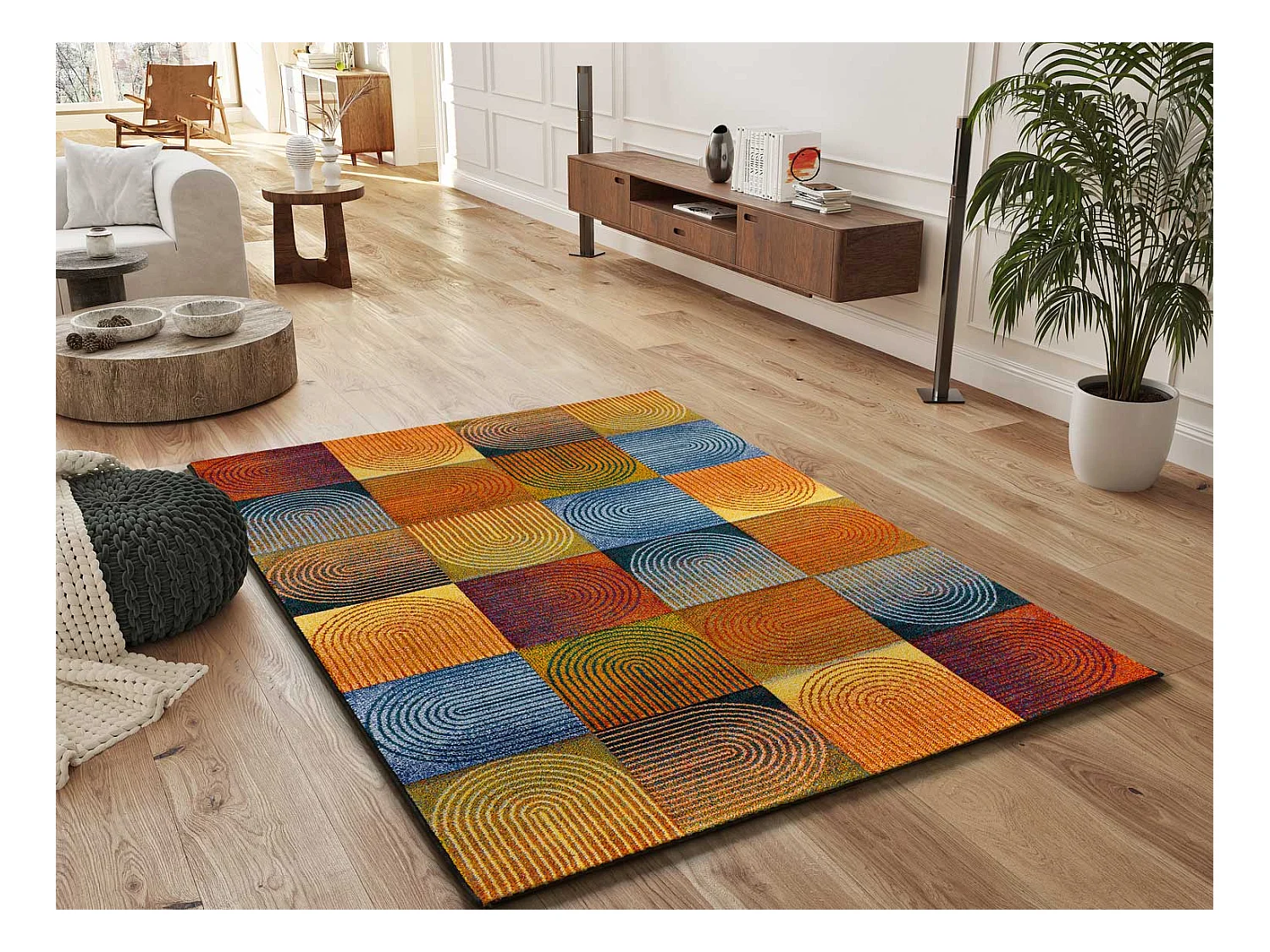 Kurzflorteppich - geometrisch - mehrfarbig - 120x170 cm - SYBIL