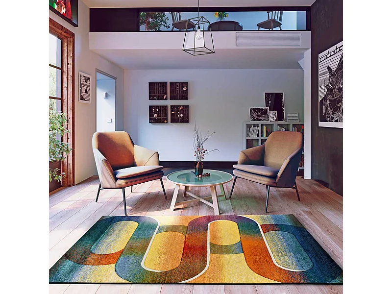 Kurzflorteppich - geometrisch - mehrfarbig - 140x200 cm - SYBIL