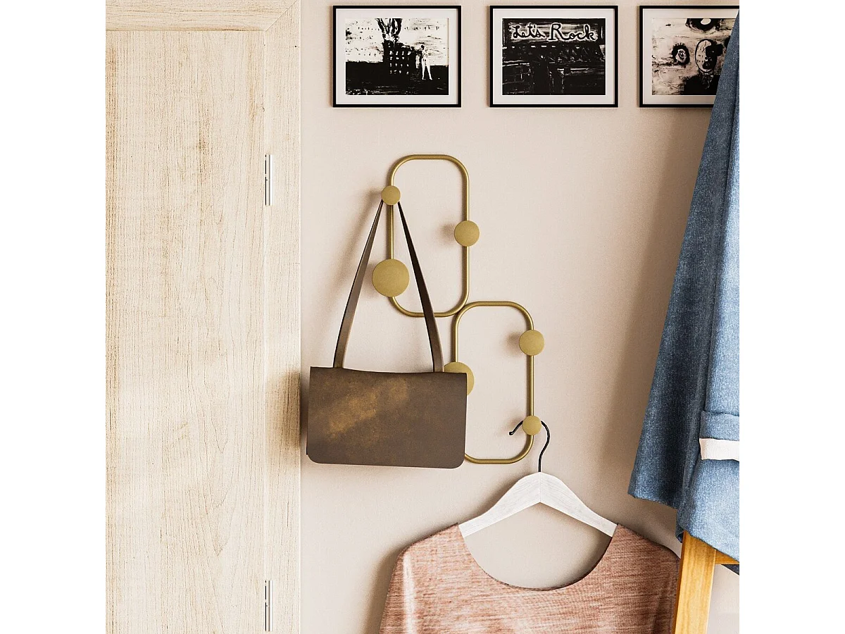 Porte manteaux mural design organique avec 5 patères en métal noir H48 cm - LADYBUG