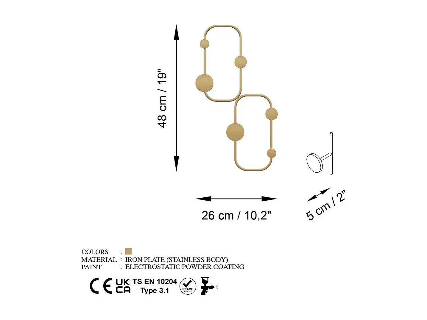 Cabide de parede de design orgânico com 5 ganchos em metal preto H48 cm - LADYBUG