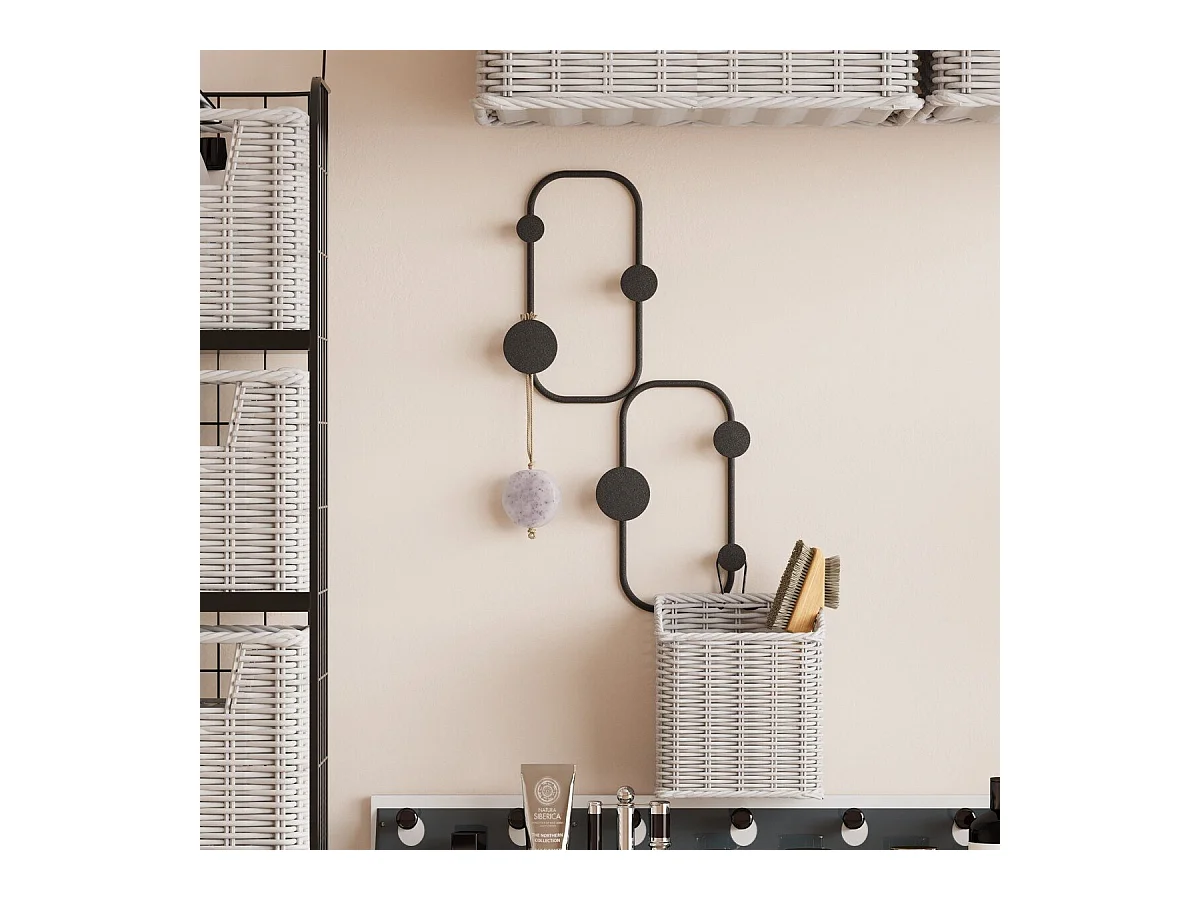 Porte manteaux mural design organique avec 5 patères en métal noir H48 cm - LADYBUG