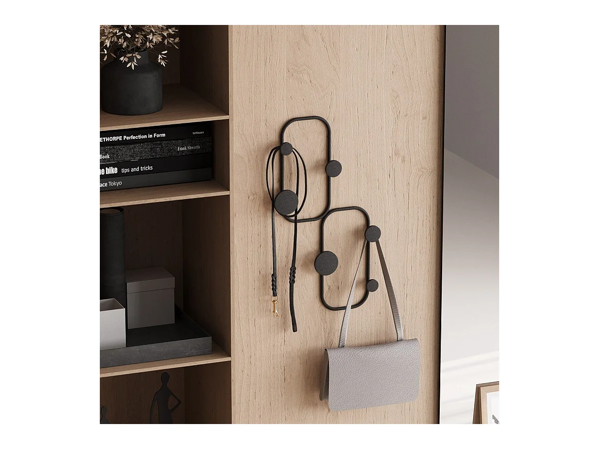 Porte manteaux mural design organique avec 5 patères en métal noir H48 cm - LADYBUG