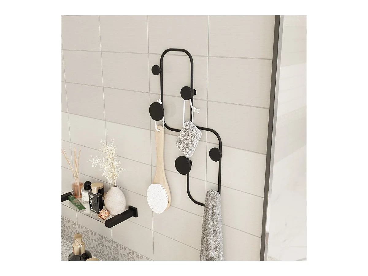 Porte manteaux mural design organique avec 5 patères en métal noir H48 cm - LADYBUG